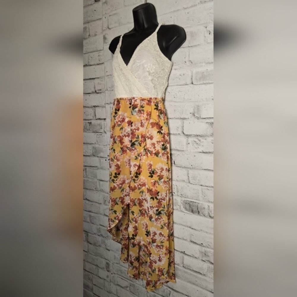 Suzy Shier White Lace & Orange Floral High Low Maxi Dress XL - Picture 3 of 15